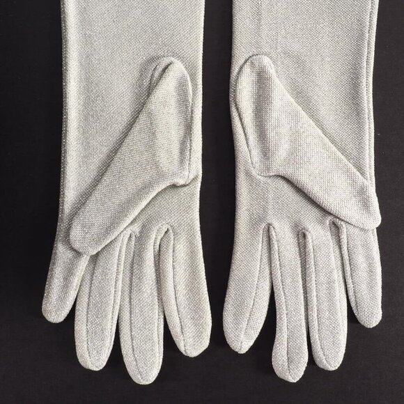 Vintage Womens Opera Gloves Size M Metalic Silver NOS 15 Inch Long Hello 80s - Picture 8 of 9
